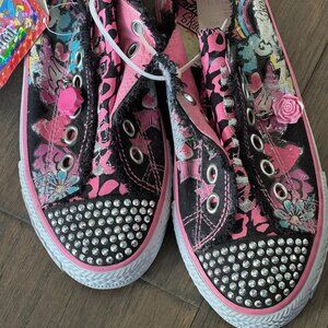 Skechers Twinkle Toes Pixie Dust Black Pink Flower Shuffles Shoes Sneakers RARE